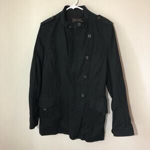 Reiss black cotton canvas military chore field coat jacket mens S button detail
